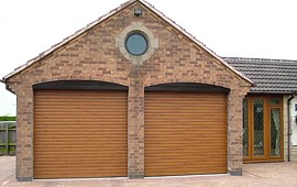 roller shutter garage doors in golden oak